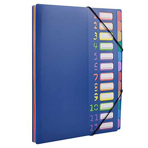 Rainbow Tab Expanding File Folder - 24 Pockets, Durable A4 Blue - 24 Pockets