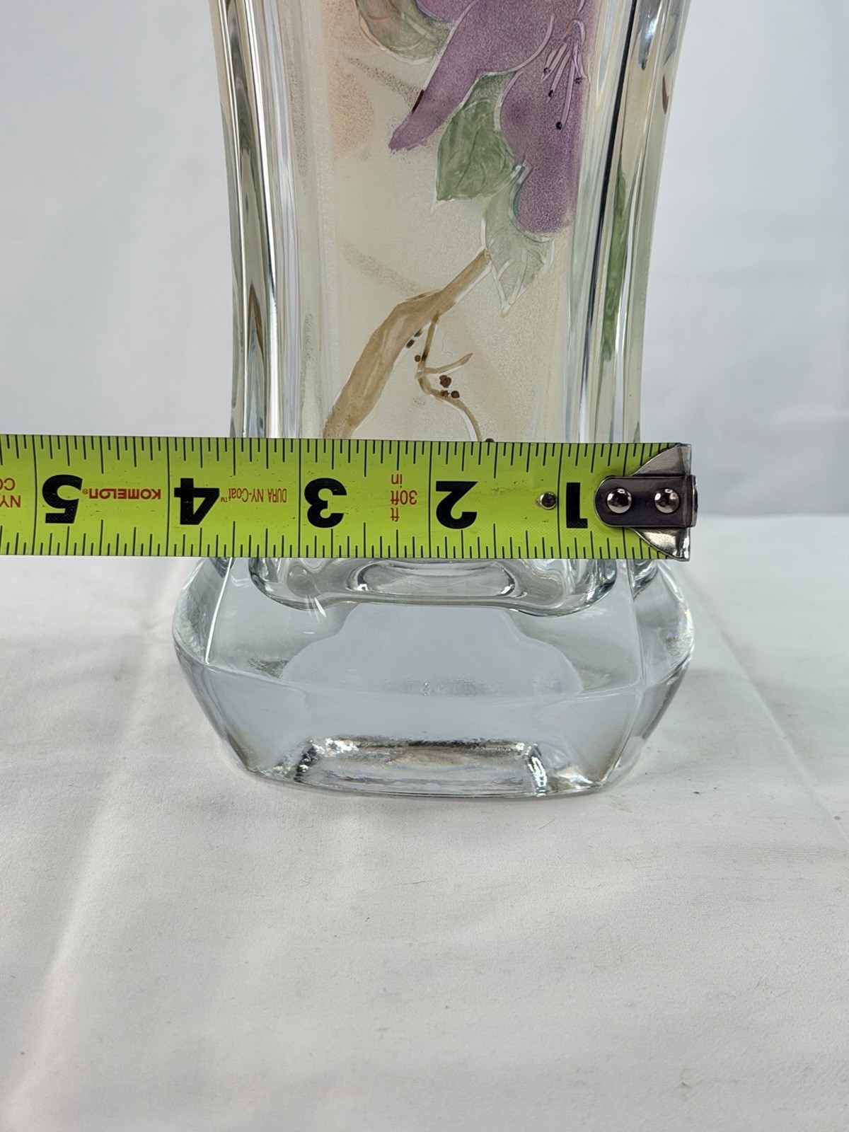 Miki Takachiho Signed Art Glass Vase Hummingbird Purple Floral Hand Painted 10"
