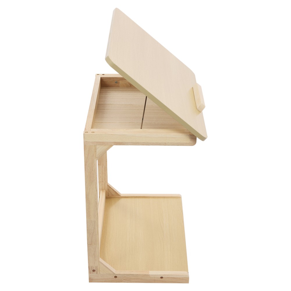 2 Tier C Shaped Table With 4 Wheels Couch Table End Table For Drink & Snack US