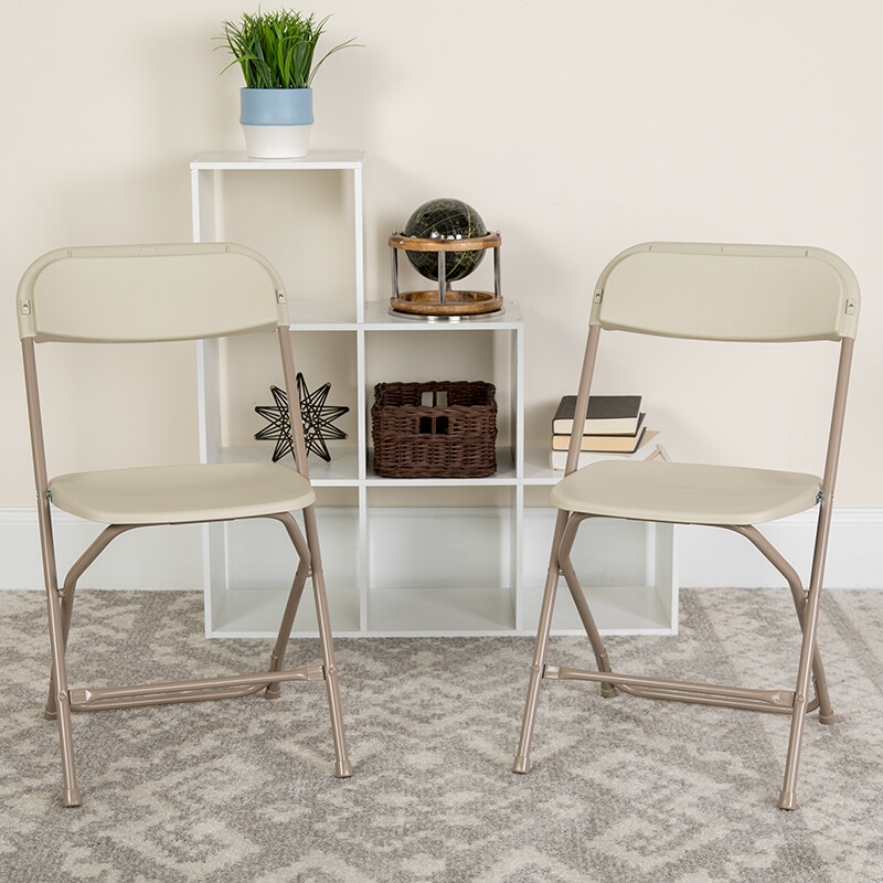 (100 PACK) 650 Lbs Capacity Commercial Quality Beige Plastic Folding Chairs