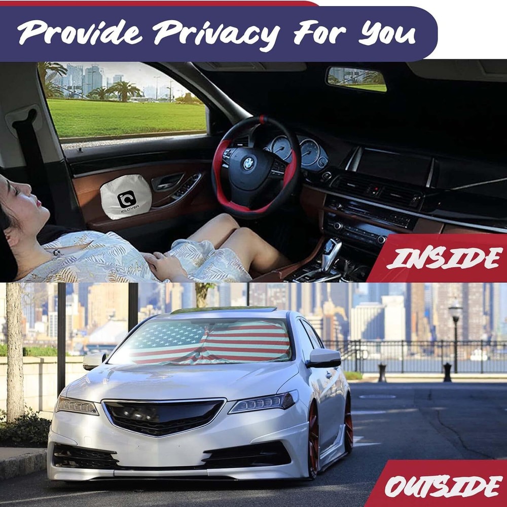Car Windshield Sun Shade Visor Foldable Front Window UV Rays Protection US Flag