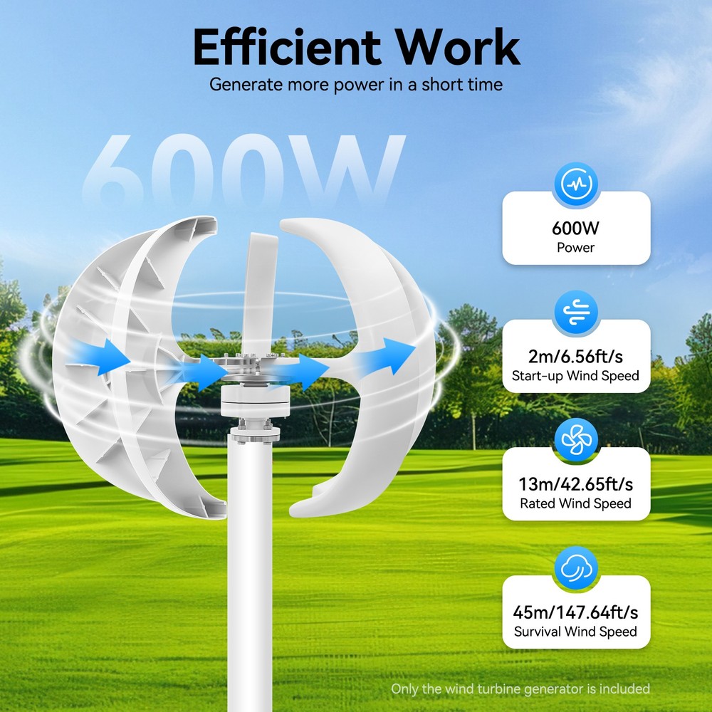 600W 24V Vertical Axis Wind Power Turbine Generator Controller Home Windmill