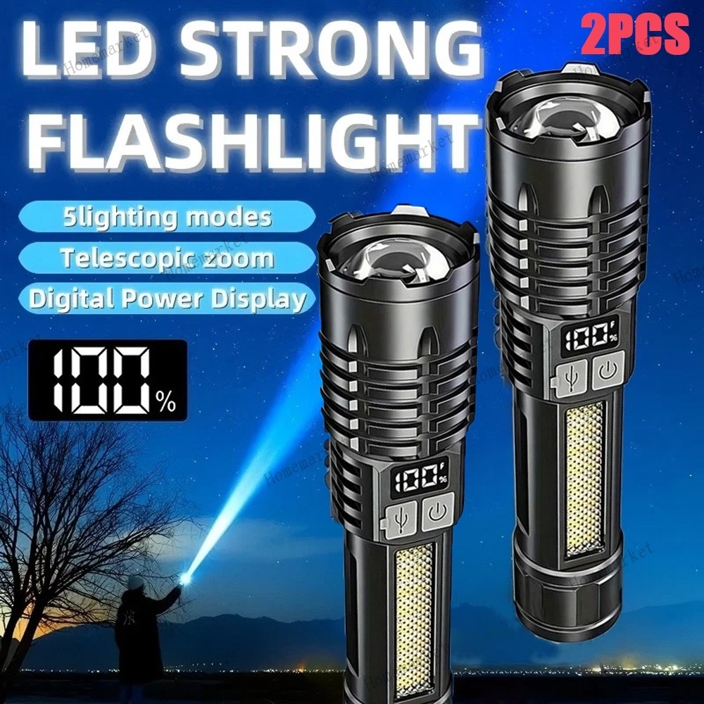 2PCS 9900000 Lumen Super Bright LED Tactical Flashlight Rechargeable Work Light