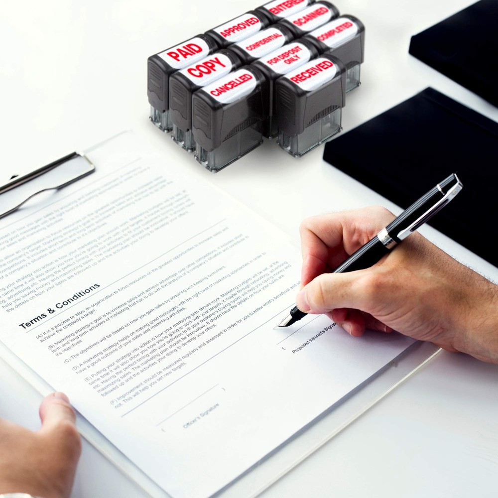 Self-Inking "Cancelled" Rubber Stamp Refillable with Pre-installed Red Ink