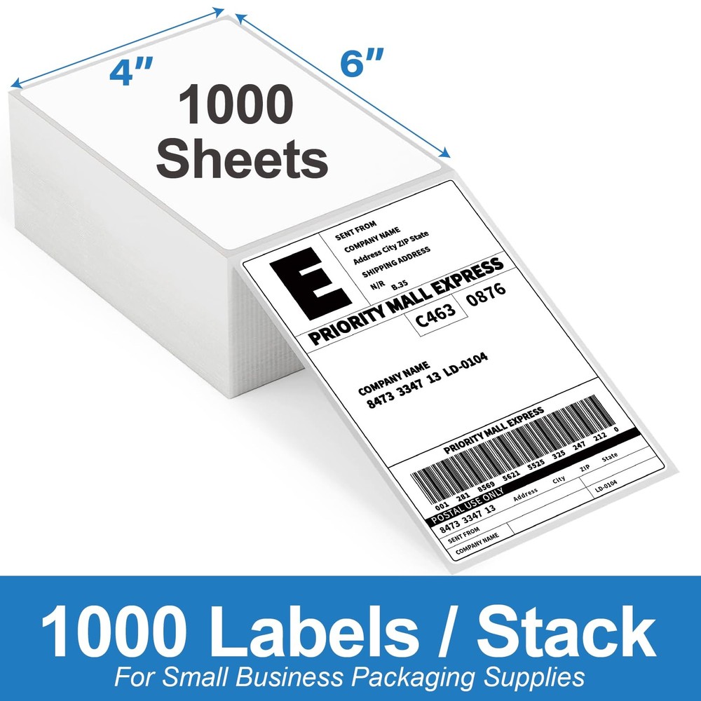 2000 4x6 Thermal Labels 1000/Stack, HUOJI 2 Stacks | 2000 Labels, White