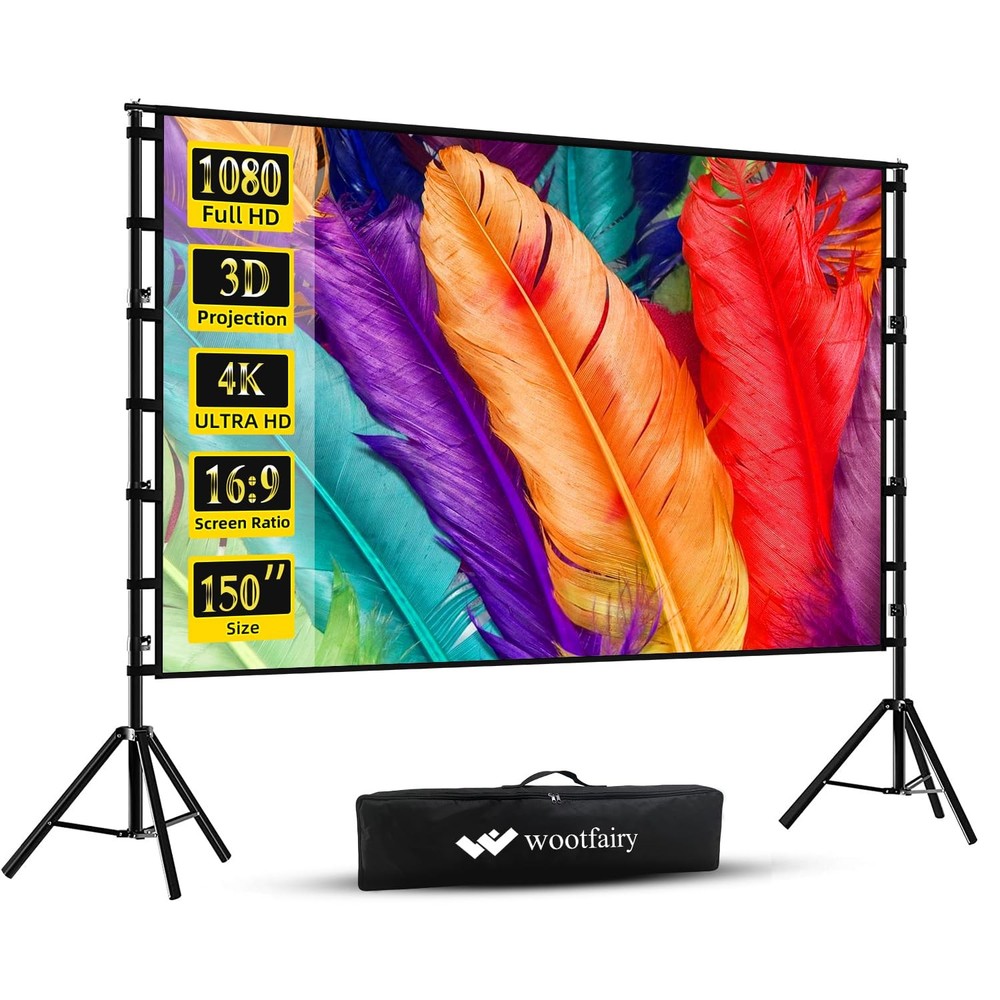 Projector Screen with Stand, 150 inch Portable and Foldable Projection Screen...