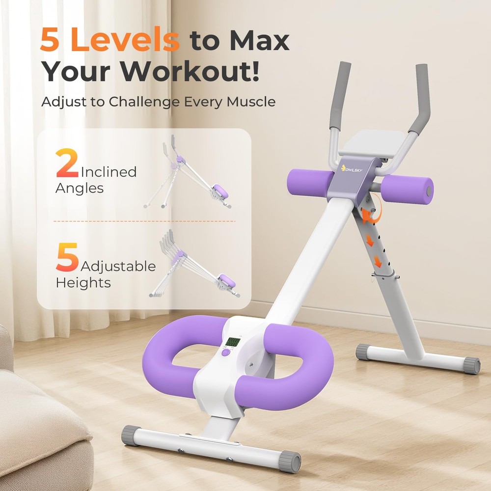 Ab Machine Adjustable Abdominal Trainer for Home Gym Workout, Foldable Knee P...