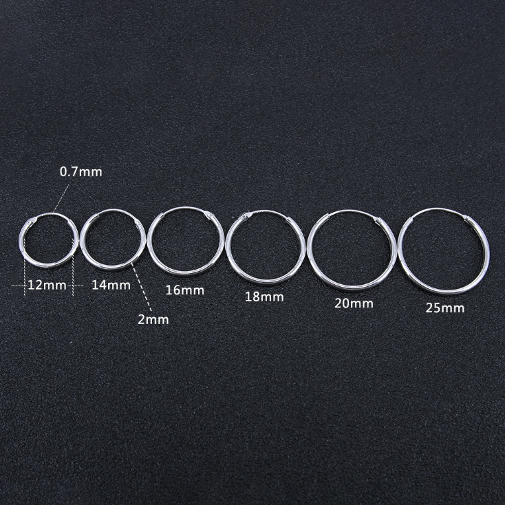925 SOLID STERLING SILVER PLAIN 1MM THICK ROUND ENDLESS HOOP 10-50MM LIP EAR D36