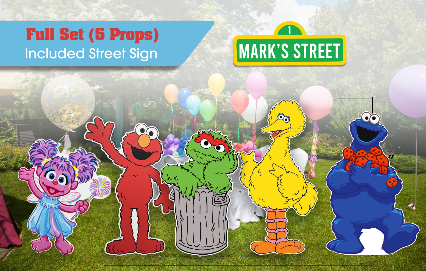Party Props  included  Street Sign- Sesame cutouts