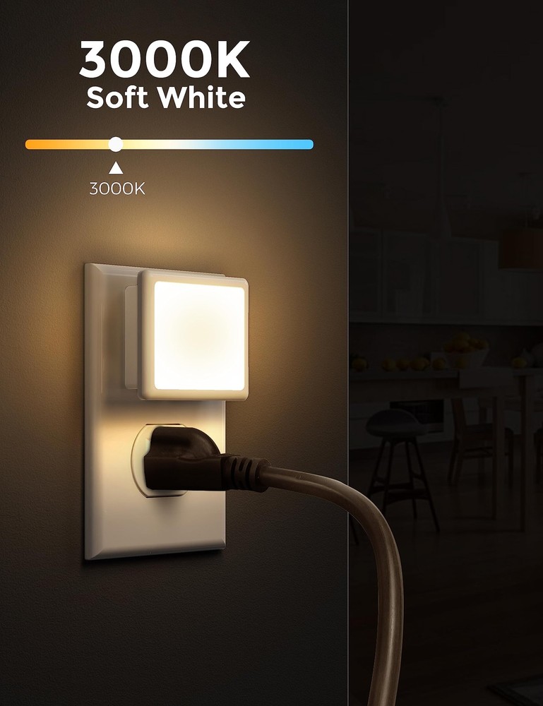 LED Night Lights PlugIn with DusktoDawn Sensor, 3000K Soft White, 6Pack