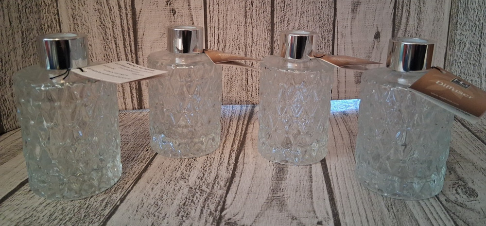 4 Pcs Empty 4.2"T Glass Round Diffuser Containers Jars Glass Bottle Silver Lid