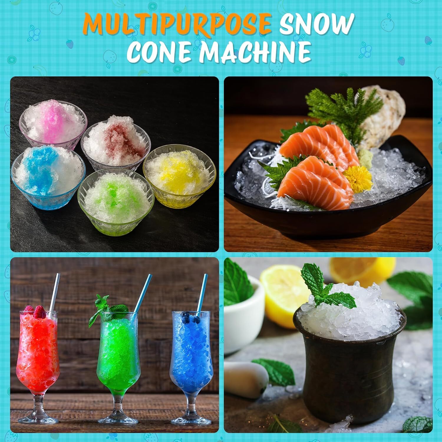 Commercial Ice Shaver 500LBS/H Electric Ice Crusher Snow Cone Machine 300W 48L