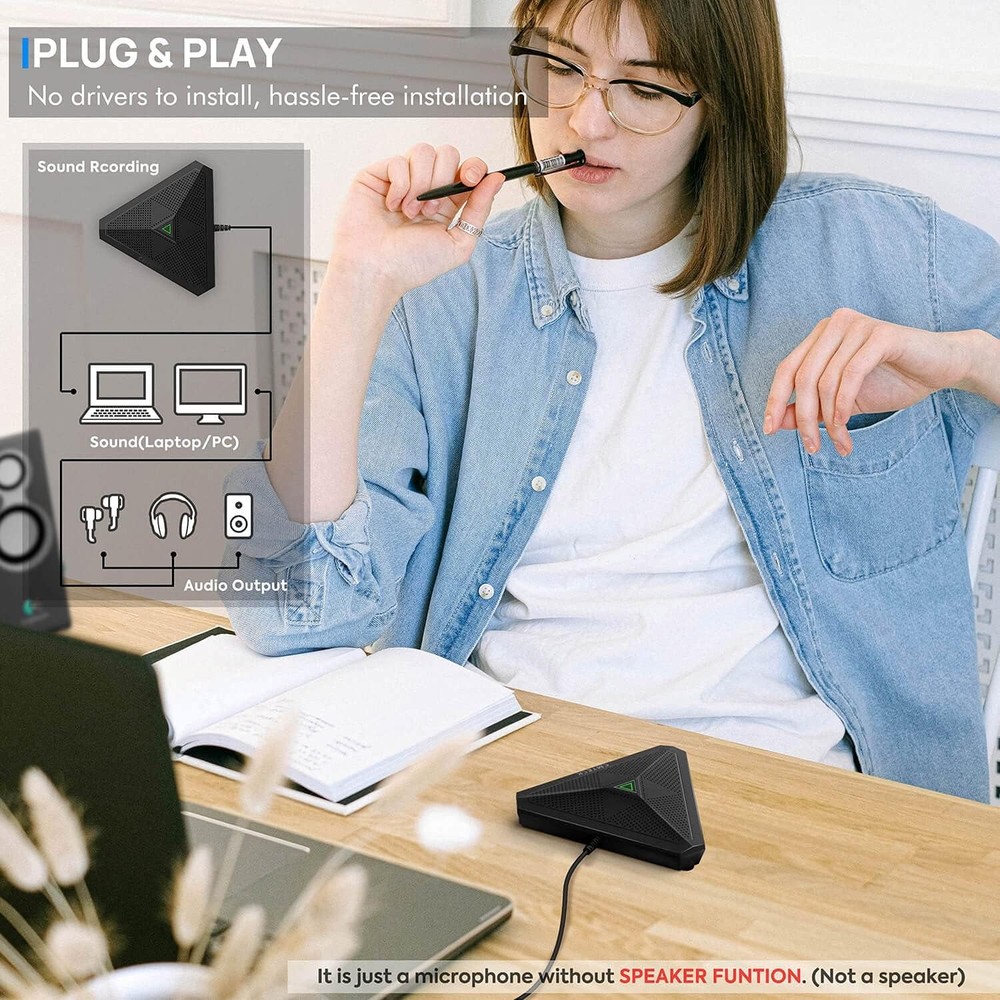 Conference USB Microphone w/ Mute, Omnidirectional Condenser Mic for PC