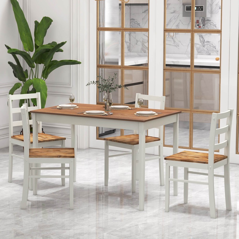 5-Piece Dining Set Solid Wood Kitchen Furniture w/ Rectangular Table & 4 Chairs