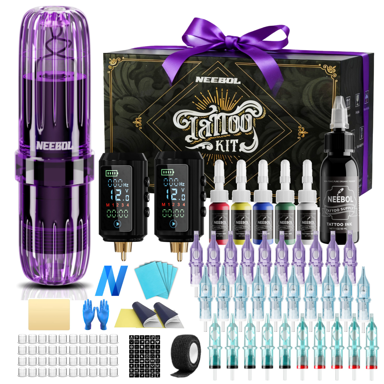 Neebol Tattoo Pen Kit Wireless Tattoo Machine  Kits with 2 Batteries 30 Needles