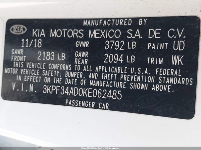 FORTE 2019 Transmission Shift 2080856