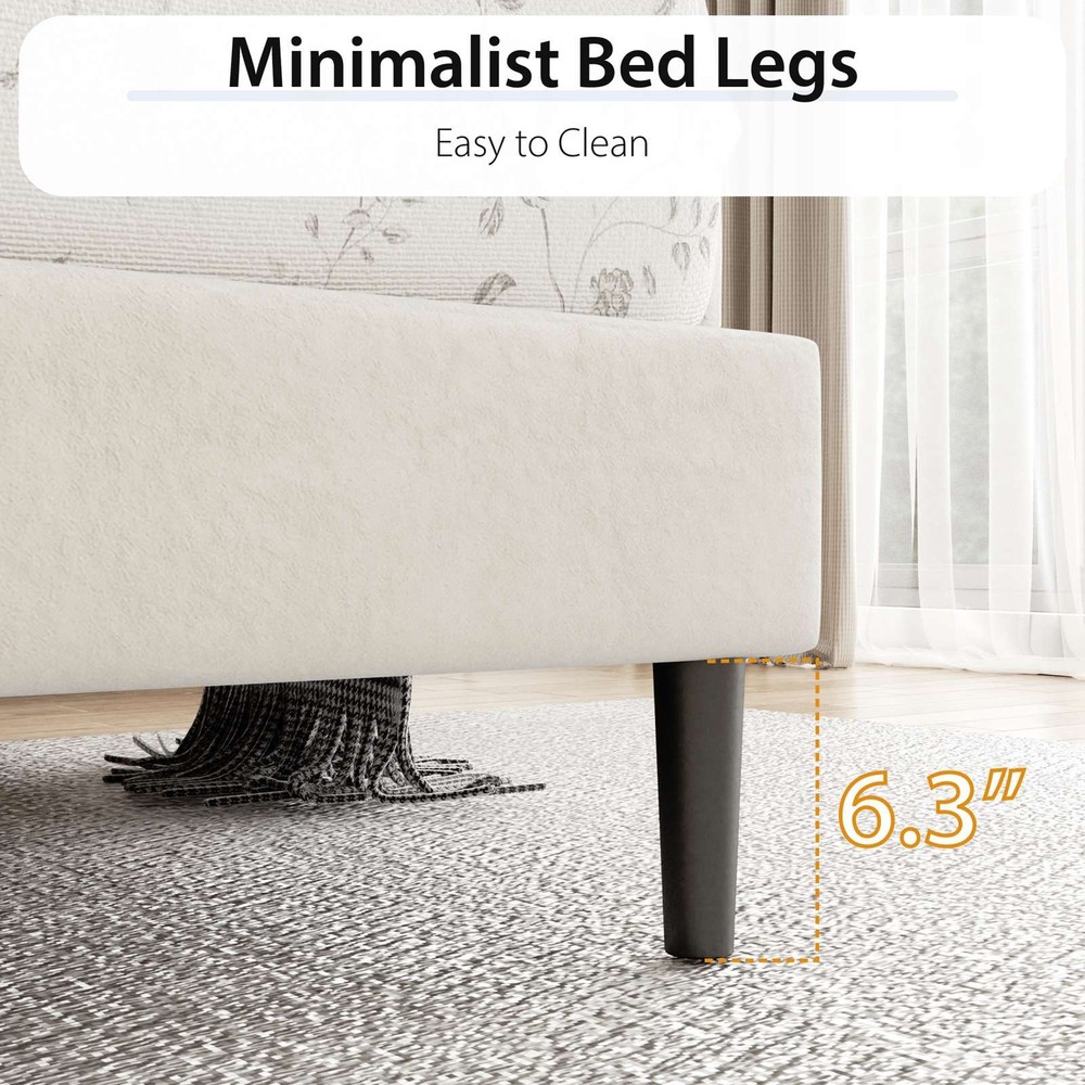 Upholstered Platform Bed Large Size Frame With LED Light And Charging Function