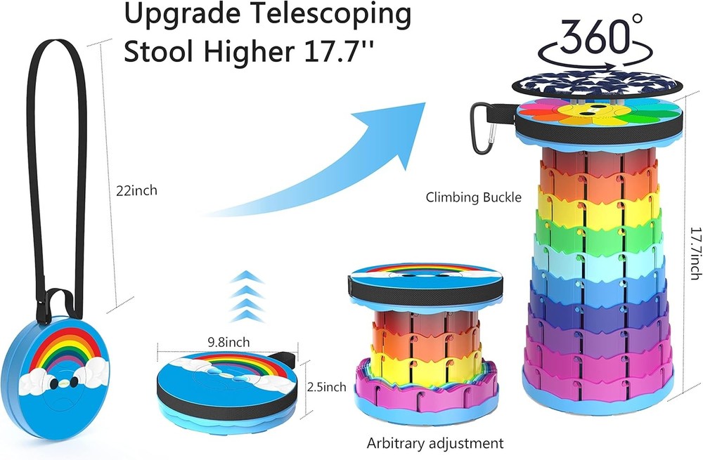 Upgraded Portable Collapsible Folding Stool W/ Cushion Retractable Telescoping