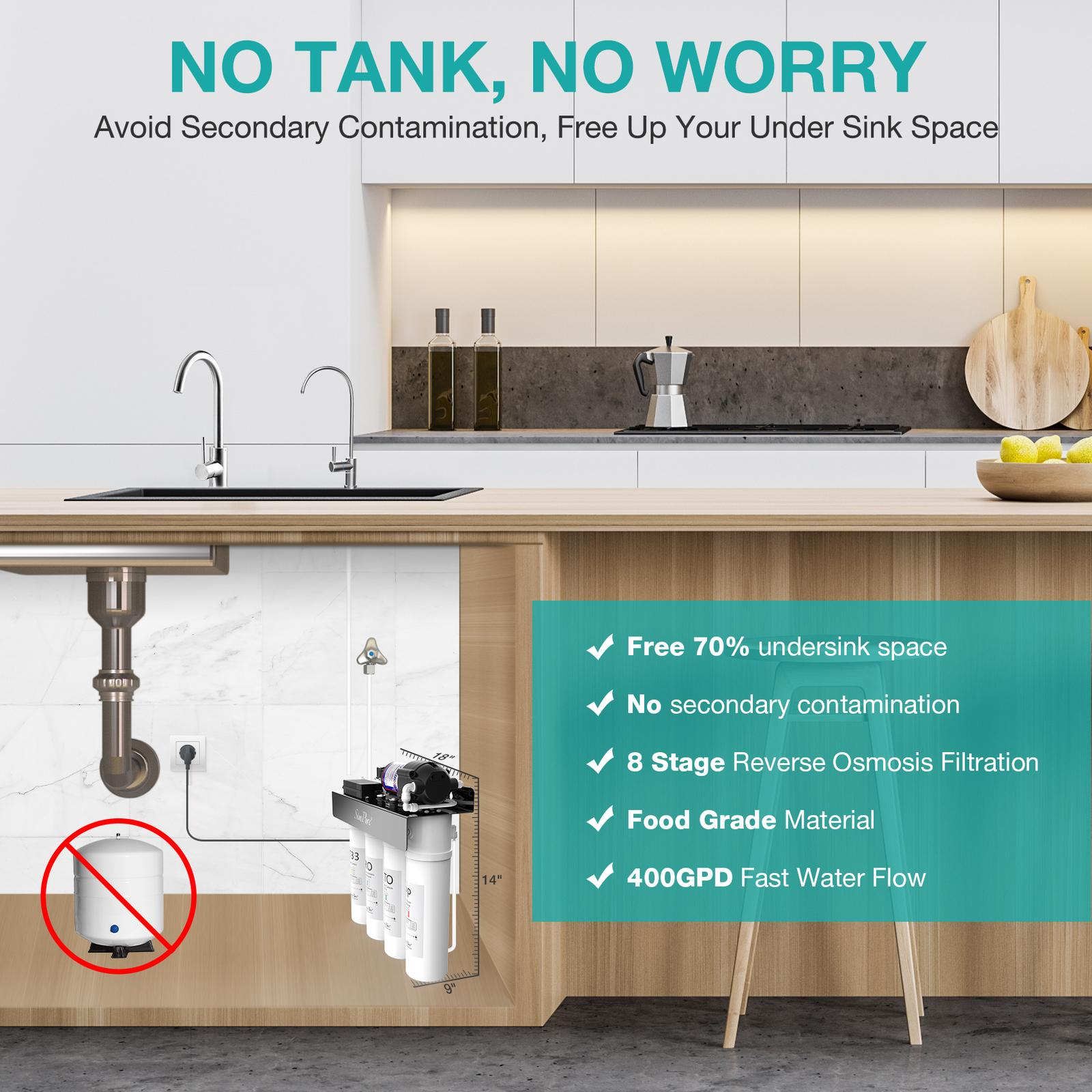 WP2-400GPD UV Reverse Osmosis Drinking Water Filter System Drinking Water 0 TDS