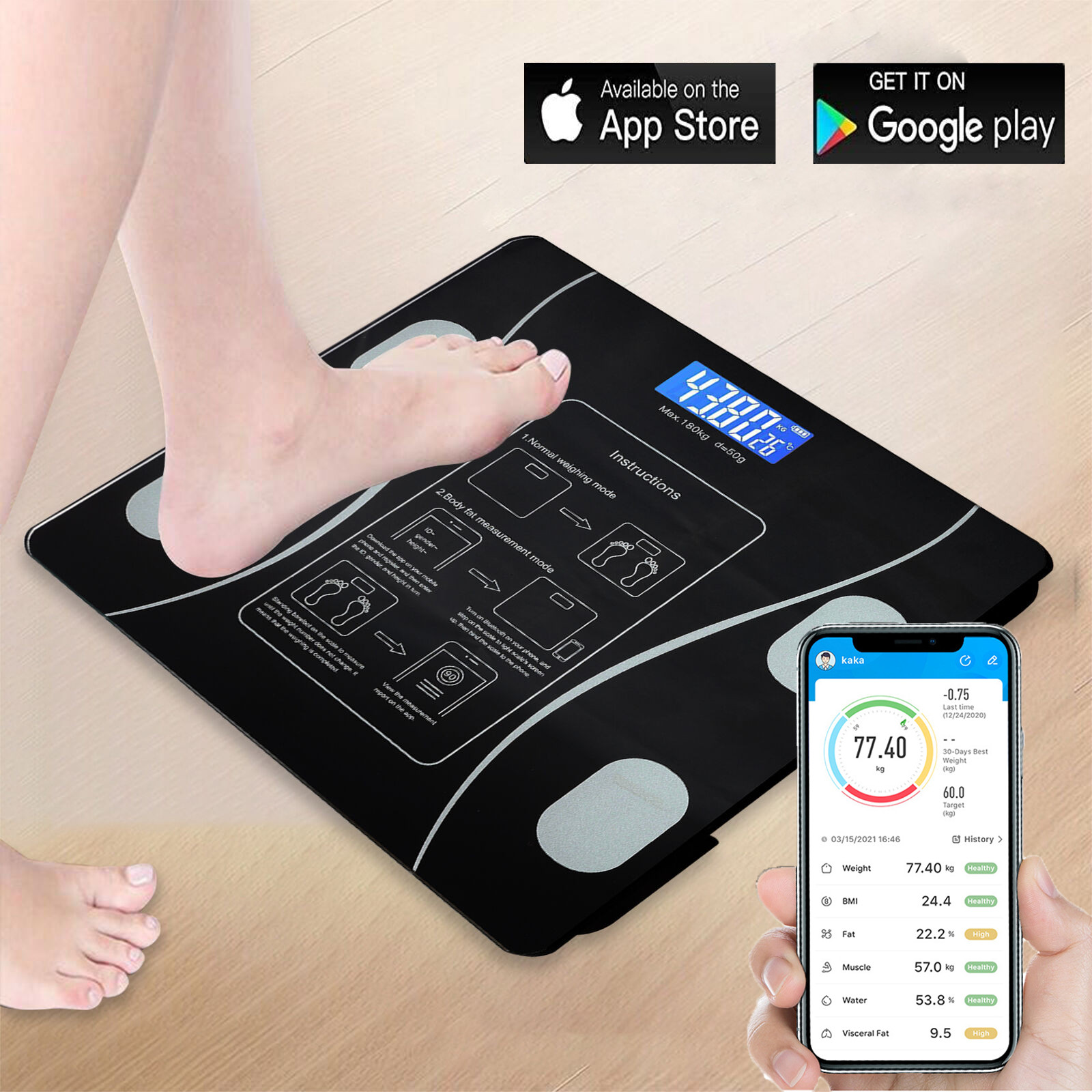 For Body Weight Smart Scale Digital Bathroom Scale BMI Bluetooth Body Fat Scale