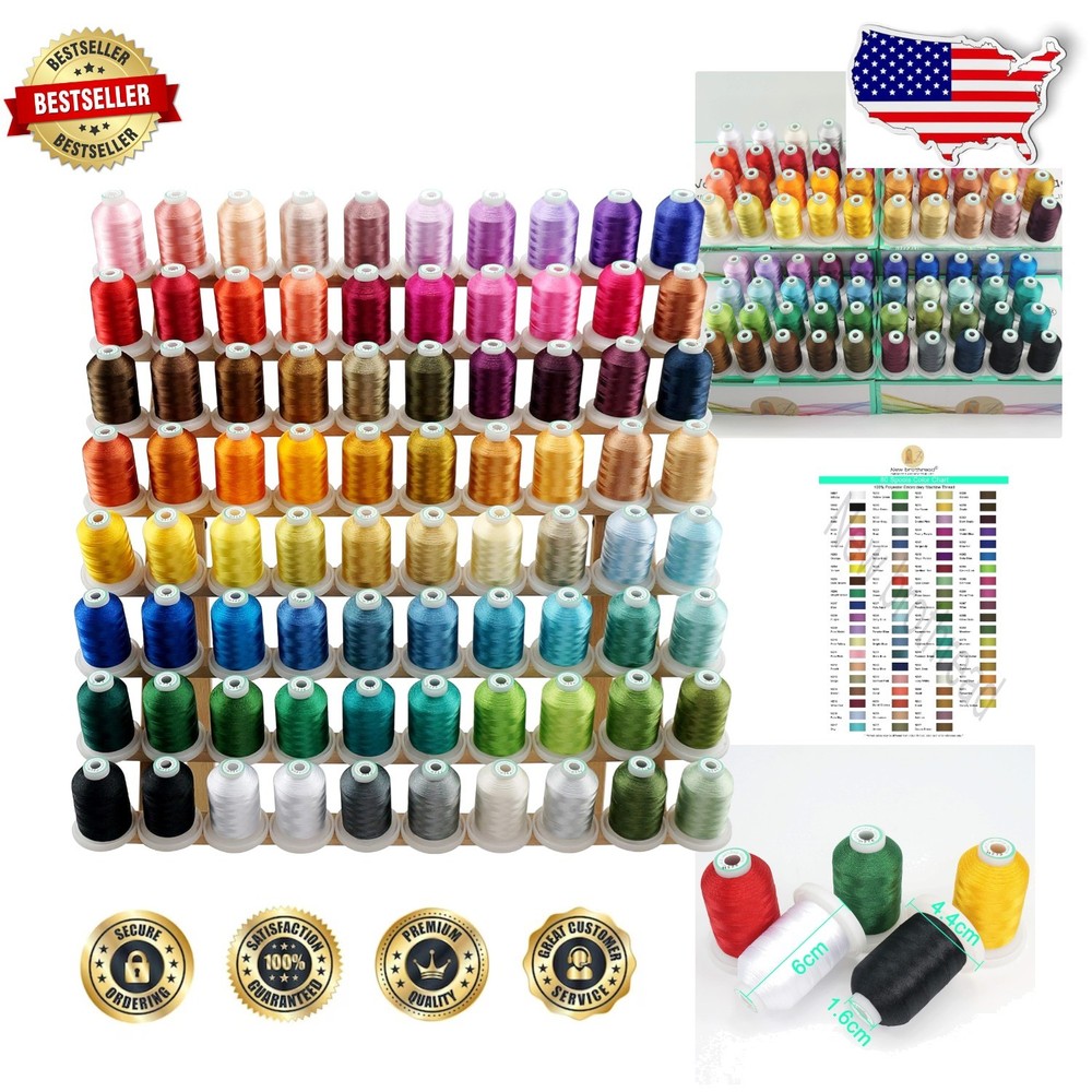 80 Colors Polyester Embroidery Thread - 1000M Spools, Tangle-Free Design