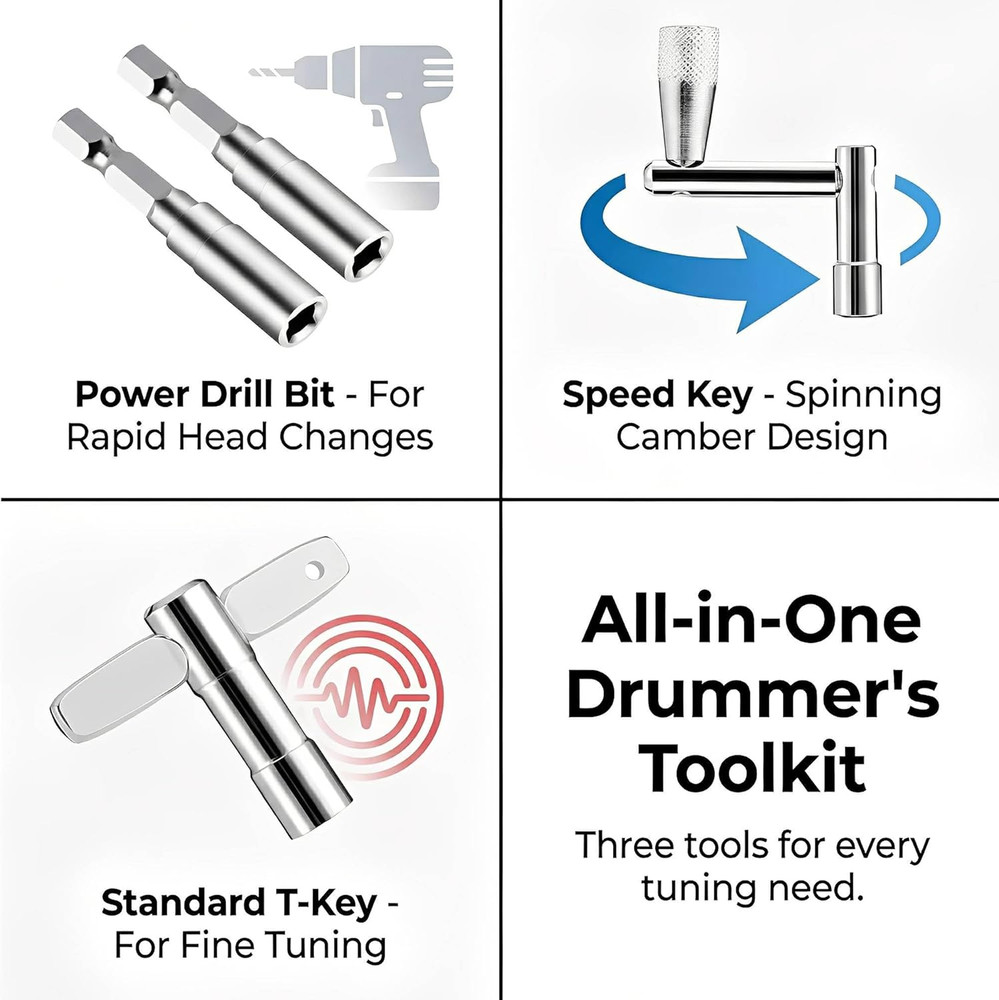 Drum Key Set Professional Drum Tuning Kit with Drill Bit Adapter Continuous Moti