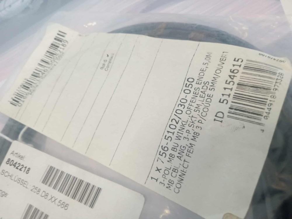 WAGO 756-5102/030-050 Sensor/Actuator cable; M8 socket; angled; 3-pole; Length: