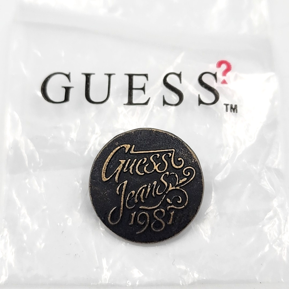 Guess Jeans Shank Button 20mm Black Brass Tone 1981 Script Replacement