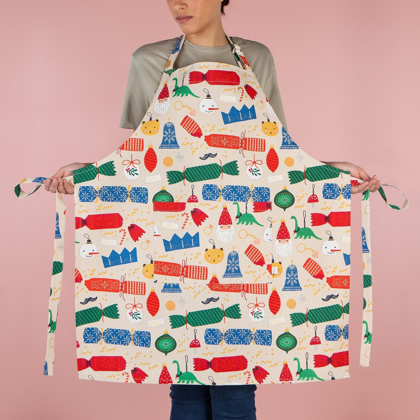 Jubilee 100% Cotton Adjustable Bib Apron with 2 Pockets, Christmas Holiday Ch...