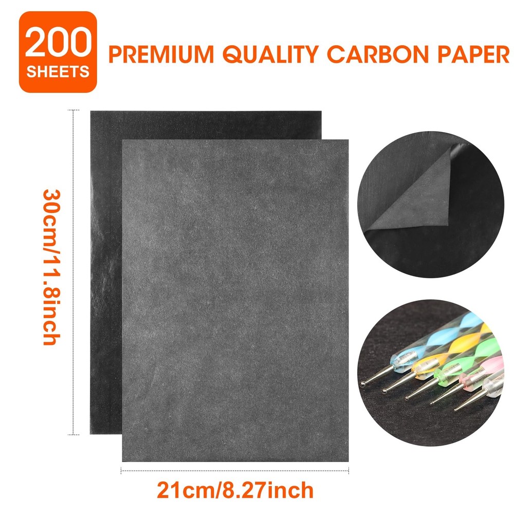 200 Sheets Carbon Paper Black Graphite Transfer Tracing and