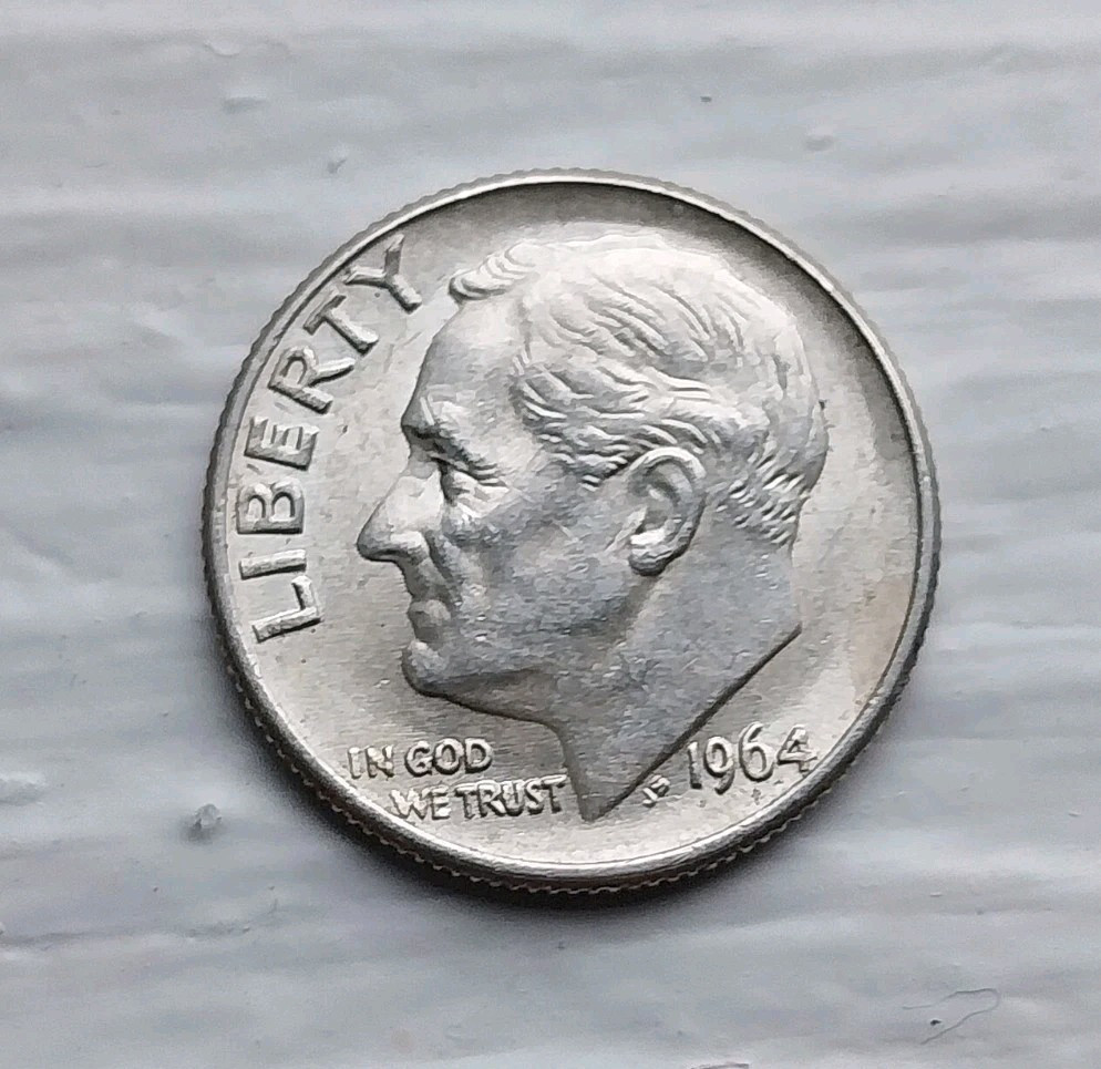 Silver 1964 Dime No Mint Mark- partial bands
