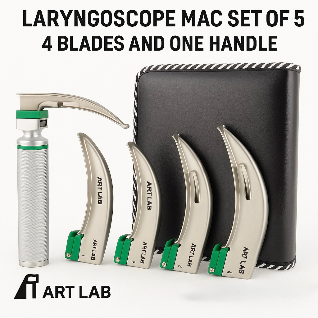 FIBER-OPTIC LARYNGOSCOPE SET OF 4 INTUBATION BLADES 1,2,3,4 + MEDIUM HANDLE