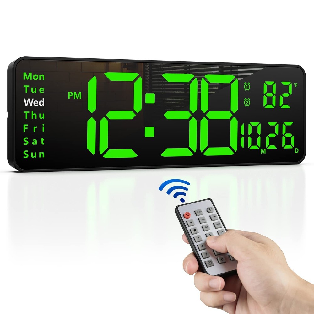 16" Large Digital Wall Clock with Remote, Large Display LED Wall Clock for Li...