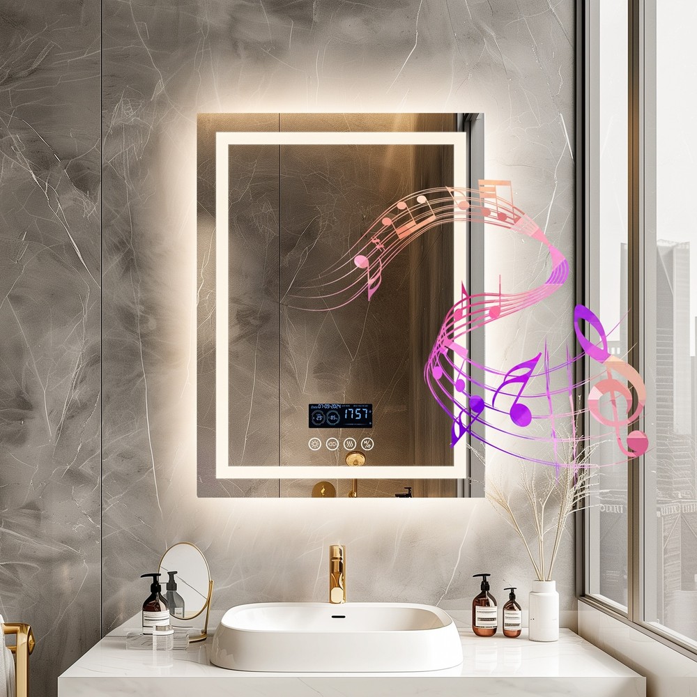 WISFOR Smart LED Lighted Bathroom Mirror with Bluetooth Speaker, Digital Display