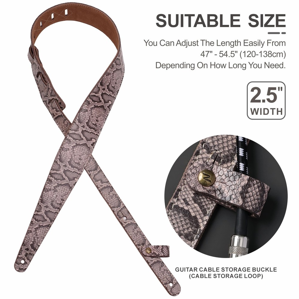 Nefelibata Guitar Strap 2.5" Snake Pattern Leather Adjustable Guitar Straps w...