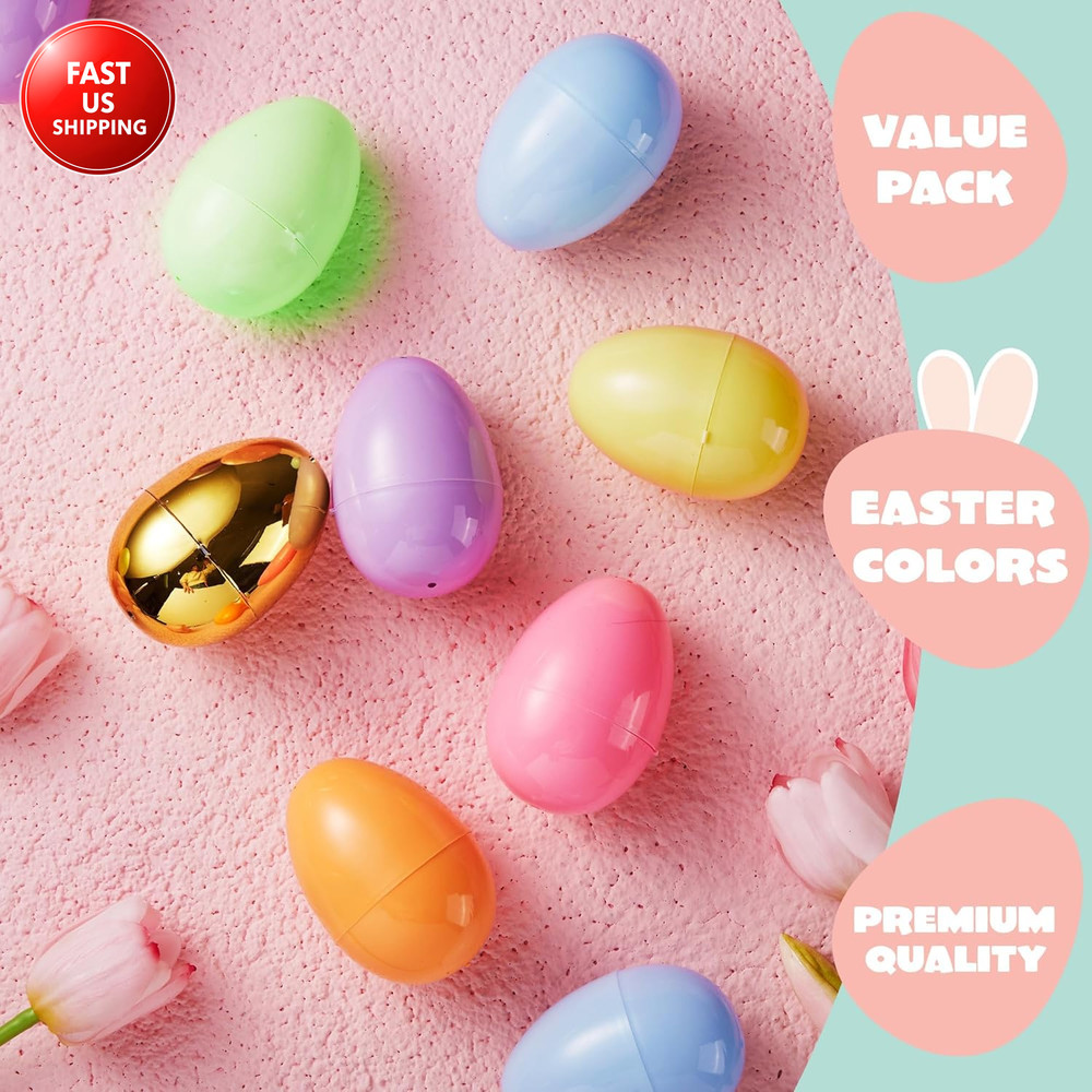 100PCS 3.15" Pastel Easter Eggs + 2 Golden Eggs, Empty Easter Eggs Fillable, Col