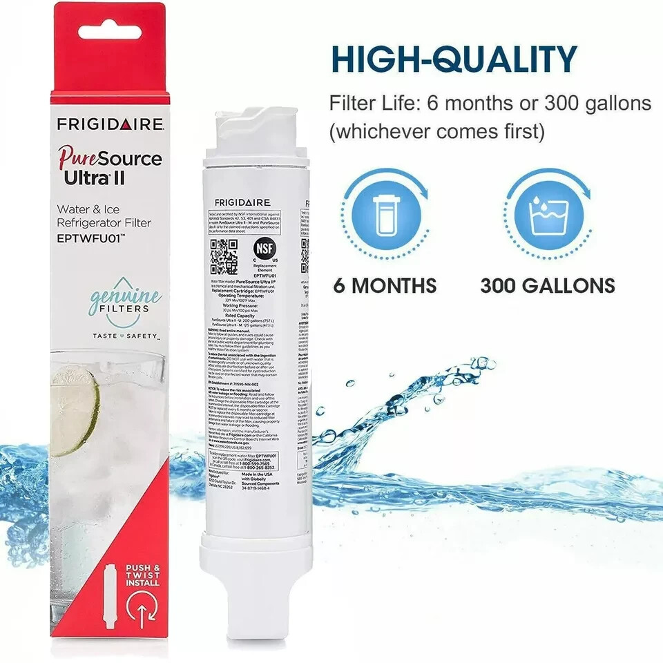 2 PACK Fit Frigidaire EPTWFU01 Pure Source Ultra II Refrigerator Water Filter,US