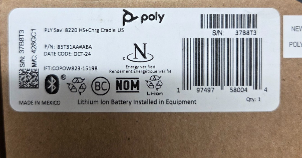 Poly W8220 Headset & Charging Cradle 85T31AA#ABA