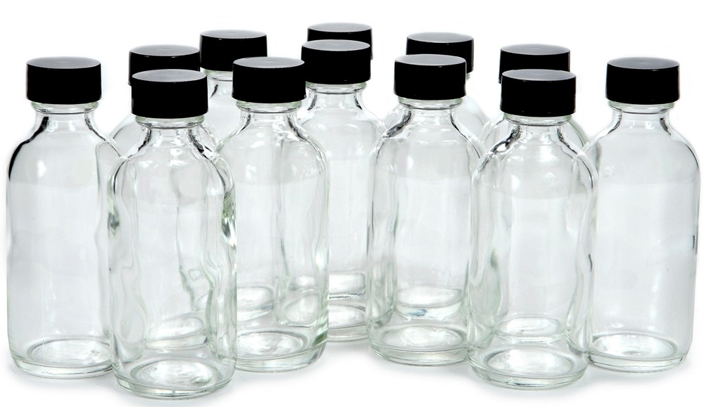 Clear 2 oz Glass Bottles with Lids Perfect for Storage and DIY 12 Pack