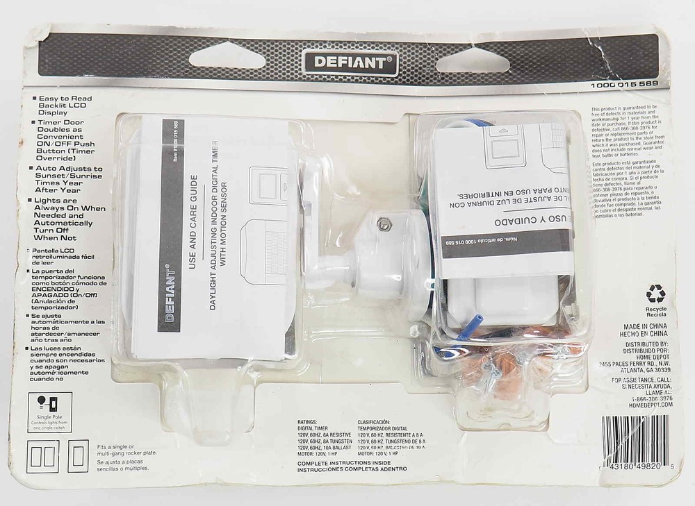 Defiant Daylight Adjusting Indoor Digital Timer with Motion Sensor