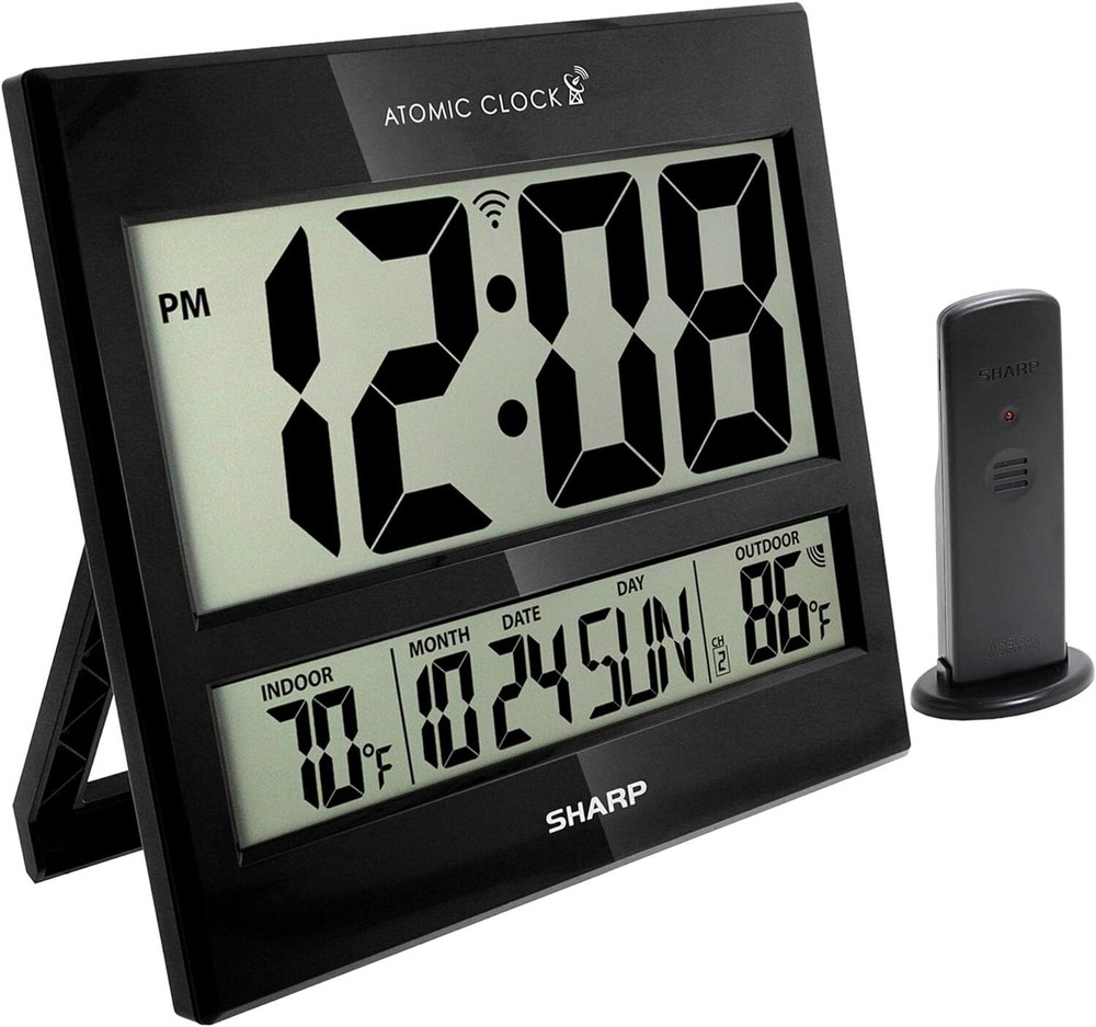 Atomic Wall Clock With Wireless Outdoor Sensor Easy To Read Jumbo Display