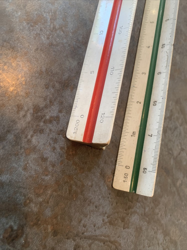 Vintage Linex N0.301 Scale Ruler / Engineers & K+E Triangular Scale Rule Drawing