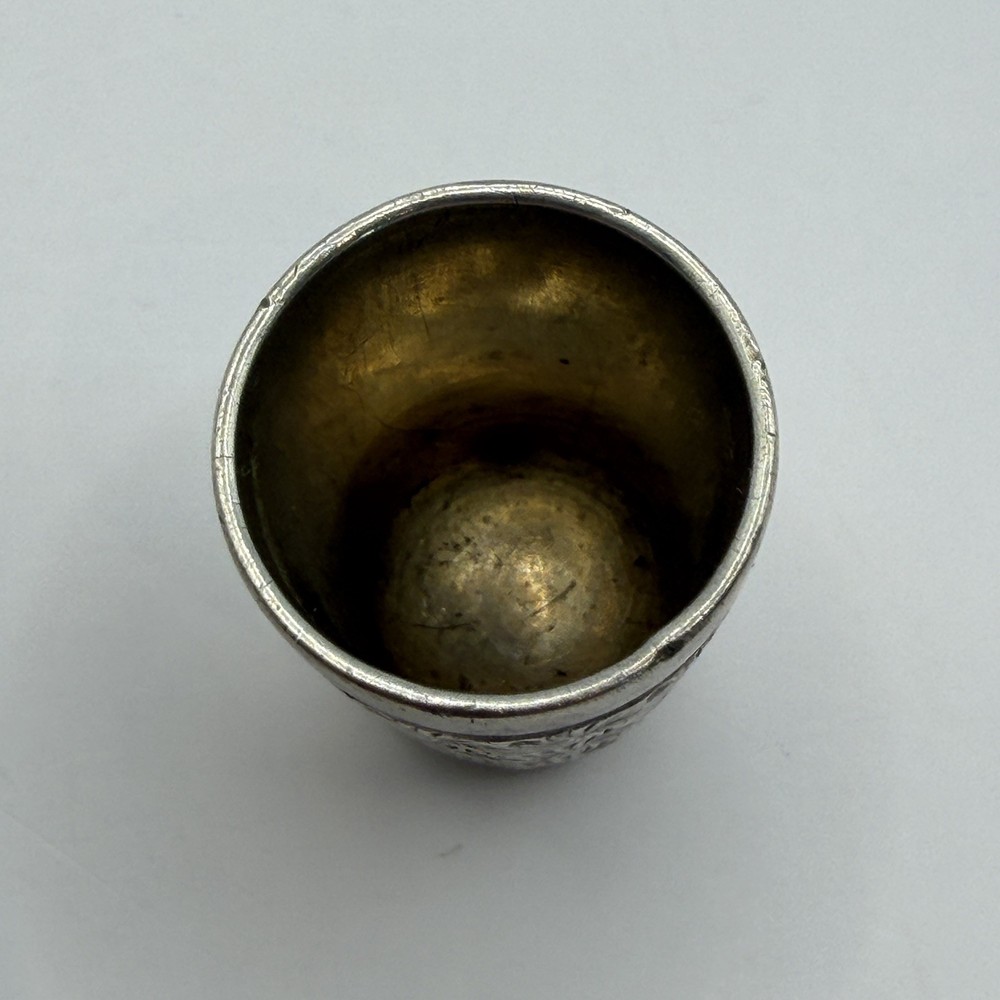 Antique Silver Sewing Thimble Floral Pattern Pierced Top Patented