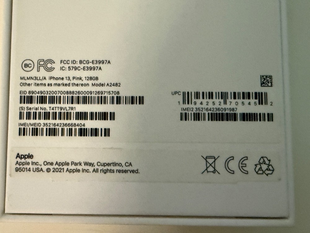 *Empty Box ONLY* Apple iPhone 13 Pink 128 GB