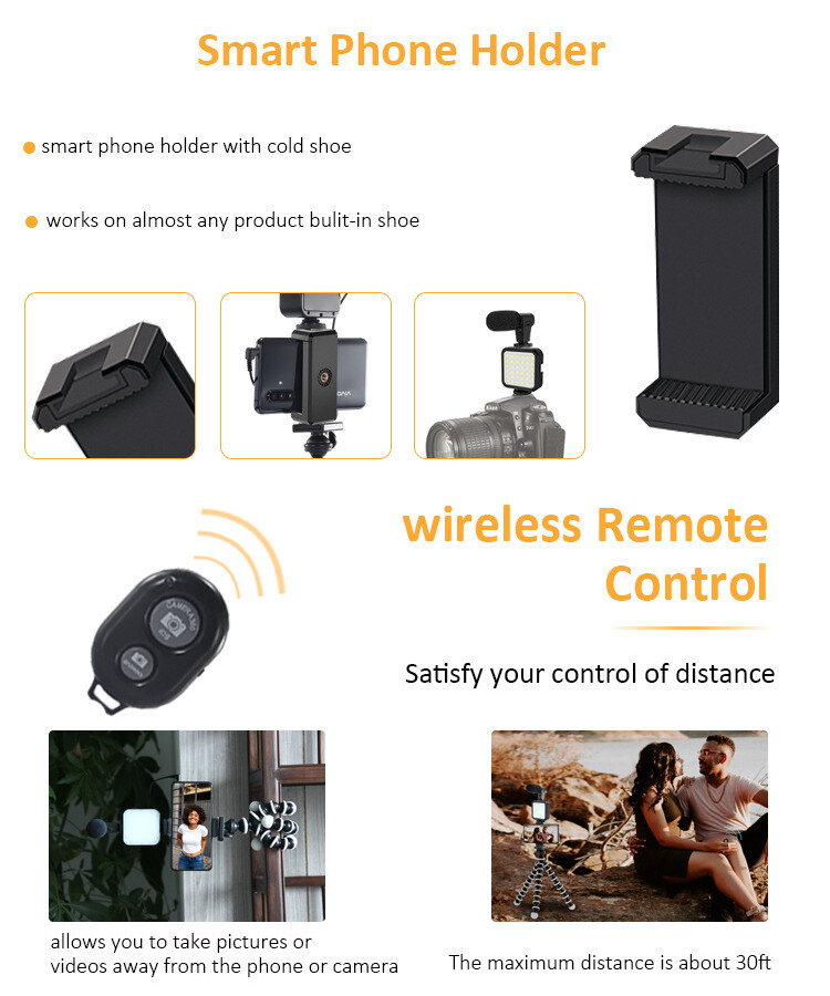 Smartphone Video Vlogging Kit with Tripod+LED Light+Microphone+Remote Control