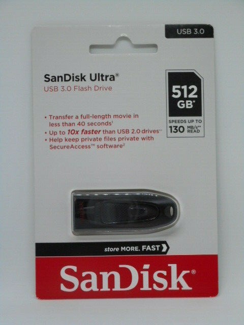 New SanDisk Ultra 512 GB USB 3.0 USB Flash Drive Speed up to 130MBs