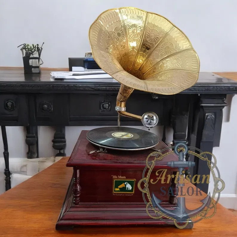 Antique Gramophone, Fully Functional Working Phonograph, win-up record player