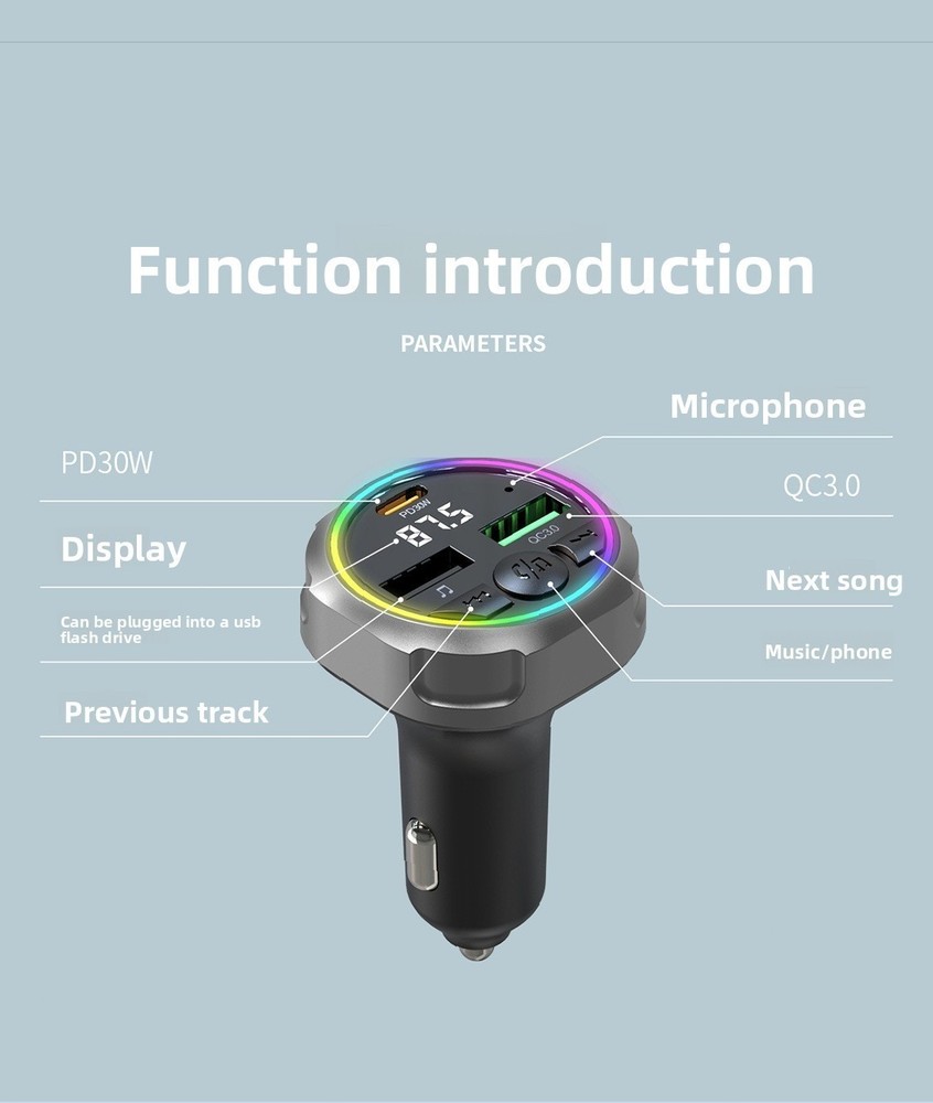 Car Bluetooth Speakerphone FM Transmitter Super Fast Charger Visor Clip Kit