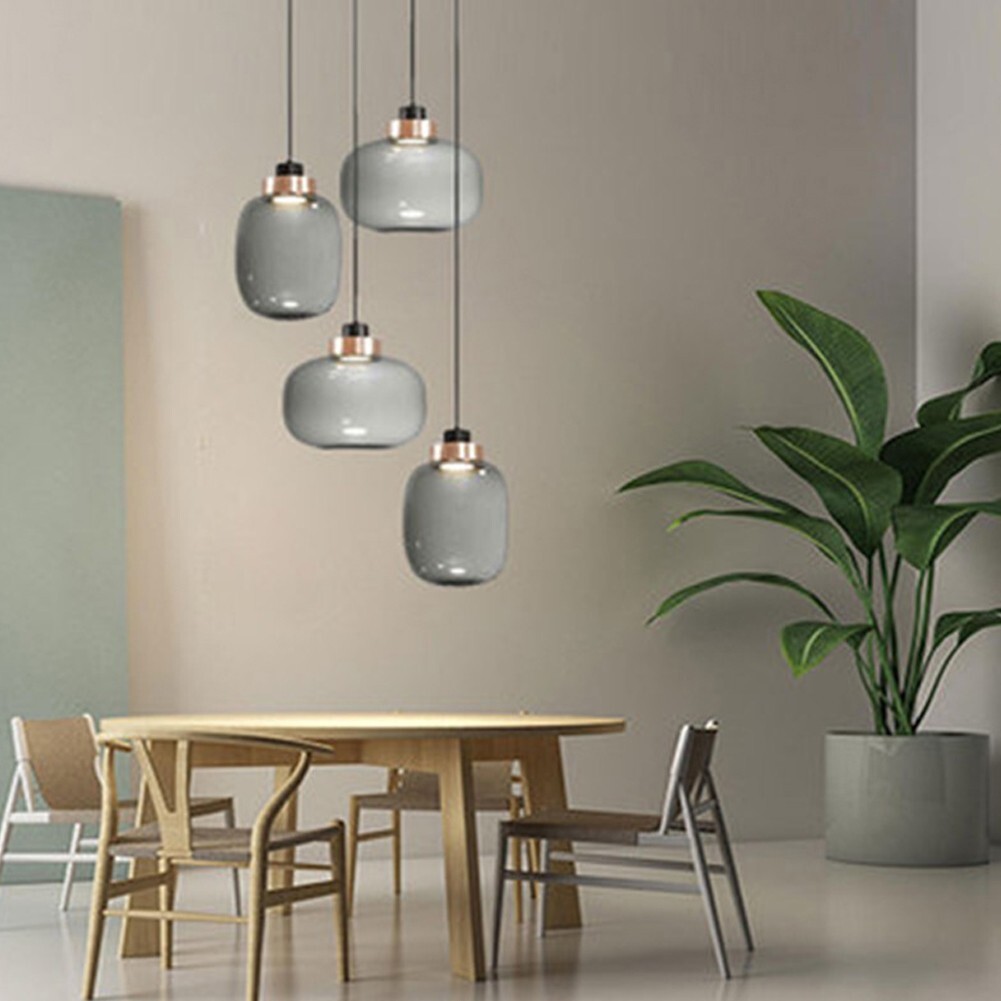 Modern 4 Lights Chandelier Adjustable Smoky Glass Pendant Lamp Ceiling Fixtures