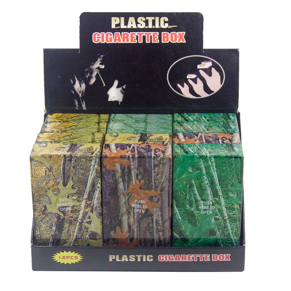 5 Pack 100' Size Push-to-Open Plastic Cigarette Case Camouflage Design